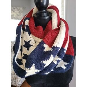 USA American Flag‎ Knit Infinity Scarf 100% Acrylic Patriotic Red White Blue
